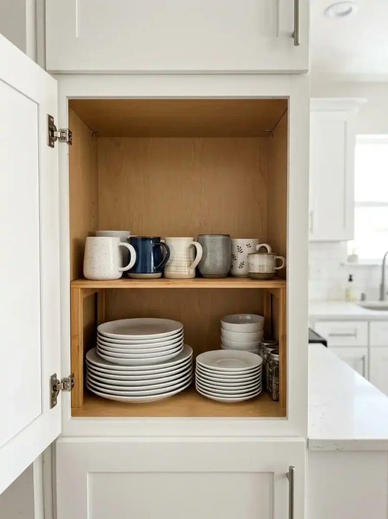 Add a Second Shelf Inside Cabinets With Stackable Risers