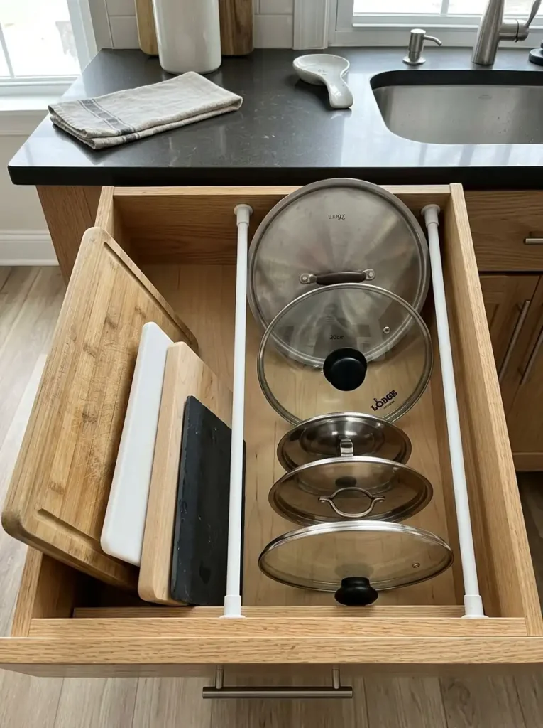 Use Tension Rods to Create Dividers Inside Cabinets and Drawers