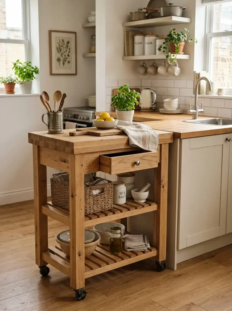 Add a Rolling Kitchen Cart for Instant Counter and Storage Space