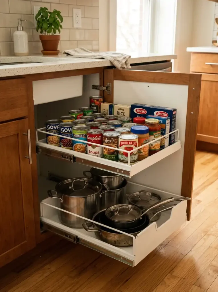 Organize Deep Cabinets With Pull-Out Bins