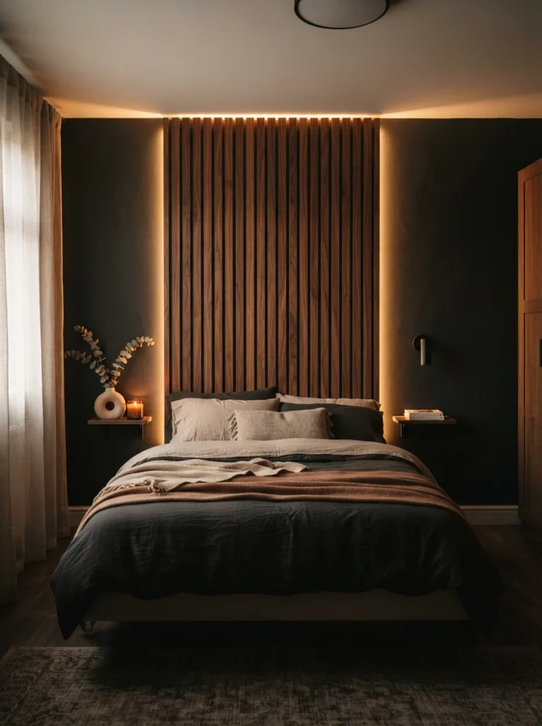 Cozy dresser vignette in a small bedroom, warm glowing salt lamp beside a small ceramic vase and stack of books, soft amber light spilling across the wood surface, blurred bedroom background with warm bokeh, evening relaxed mood, vertical Pinterest photography, warm color palette, shallow depth of field.