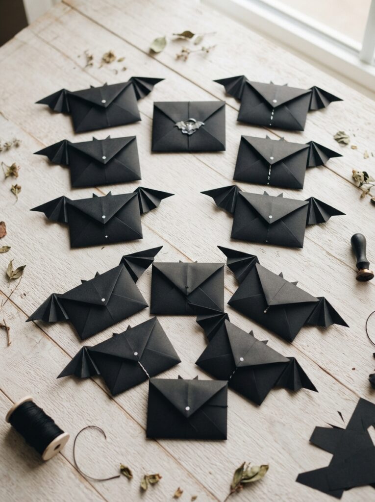 Clusters of candy gathered into bundles using delicate black lace fabric, tied tightly at the top with black satin ribbon, soft romantic lighting, vertical Pinterest photography, gothic lace bundle styling.