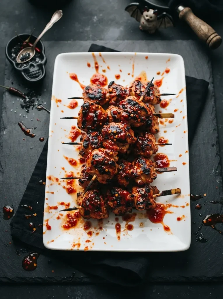 ![A rectangular dish of layered taco dip topped with crushed black beans to resemble dirt, featuring oval crackers acting as tombstones standing upright, vertical Pinterest photography, graveyard dip styling.]