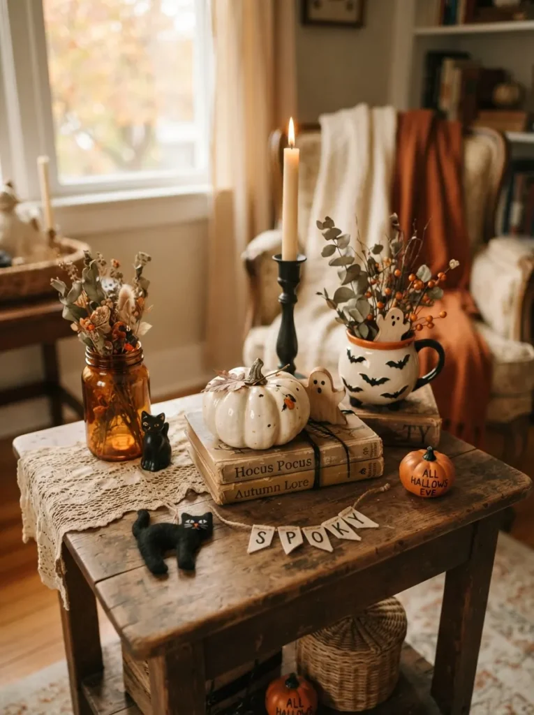 ![Group of taper candles in aged holders glowing on a mantel, soft flickering light, vertical Pinterest photography, nostalgic-candlelight styling.]