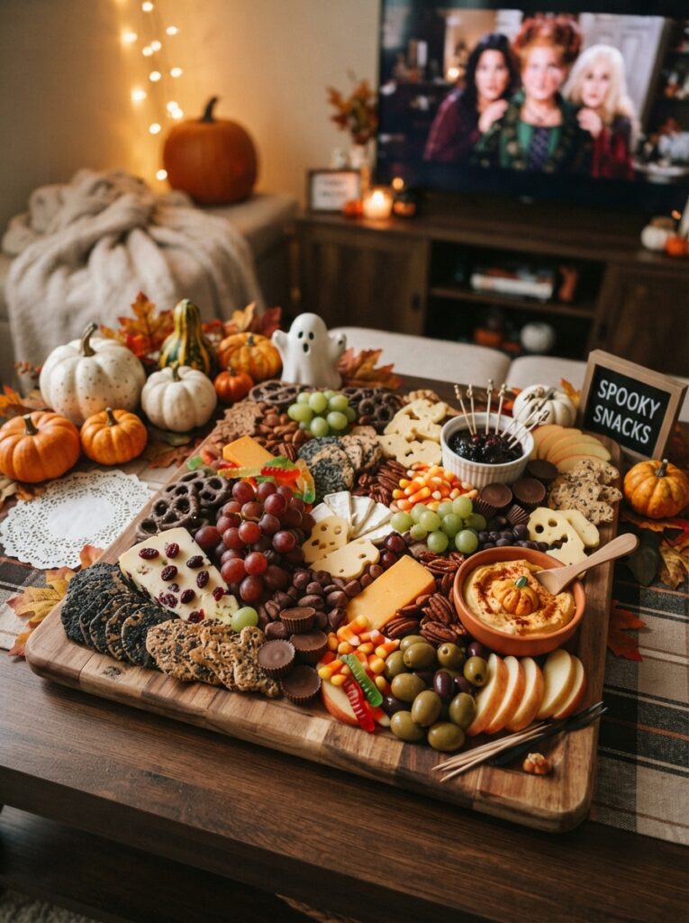 ![Halloween witch finger breadsticks with sliced almond fingernails and knuckle details, served with marinara dipping sauce in a dark cauldron bowl, vertical Pinterest photography.]